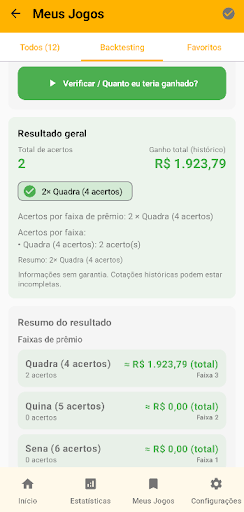 Resumo histórico de acertos
