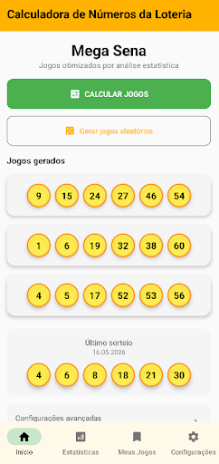 Tela inicial da Calculadora Mega-Sena