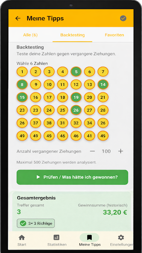 Backtesting in der Lottozahlen-Rechner App